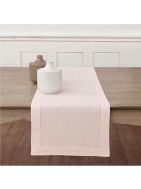 NEW Solino Home 100% Linen Pink Table Runner 14”x90” Hemstitch